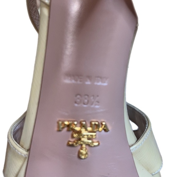 EUC Authentic Prada Bow Strappy Platform Beige Patent Heels Made in Italy 38.5 - Picture 5 of 15